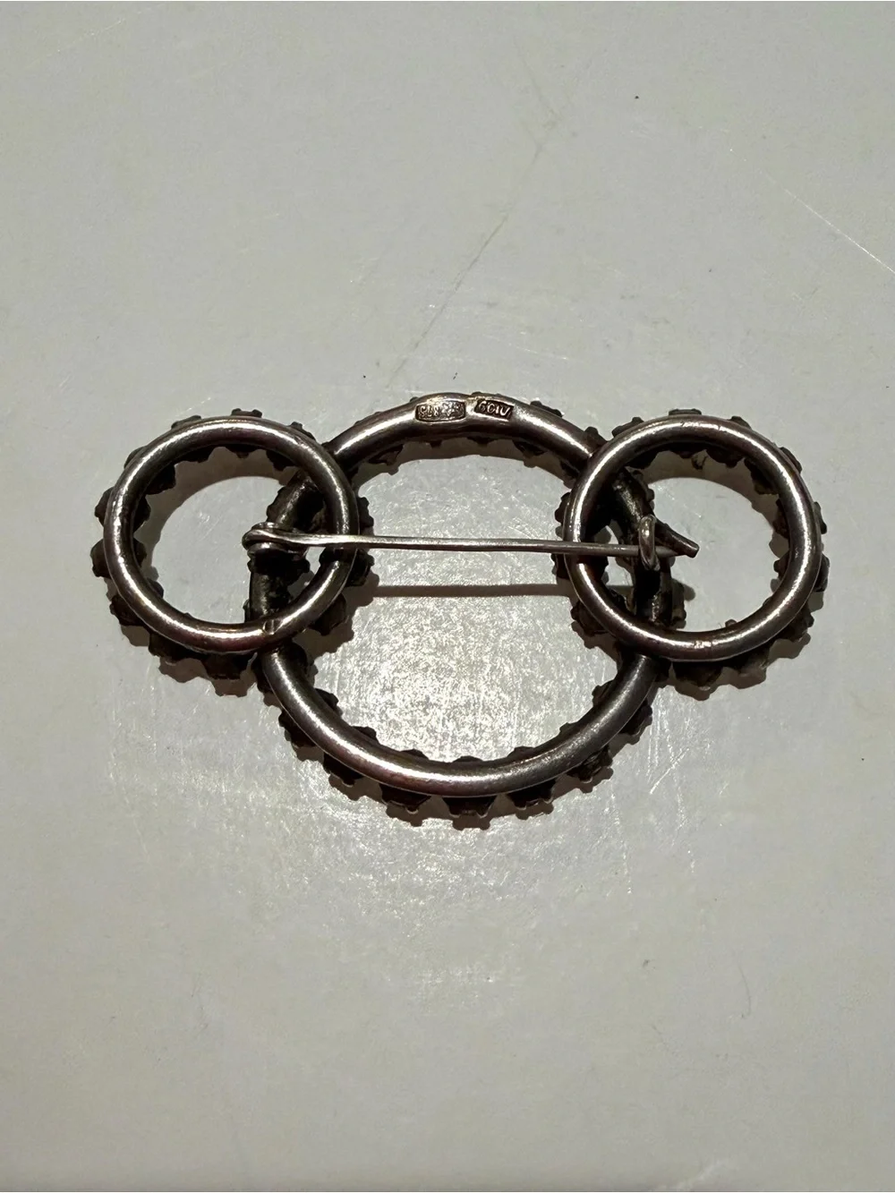 Vintage 875 Silver Clear Crystal Triple Circle Brooch Pin Prong Set Estate